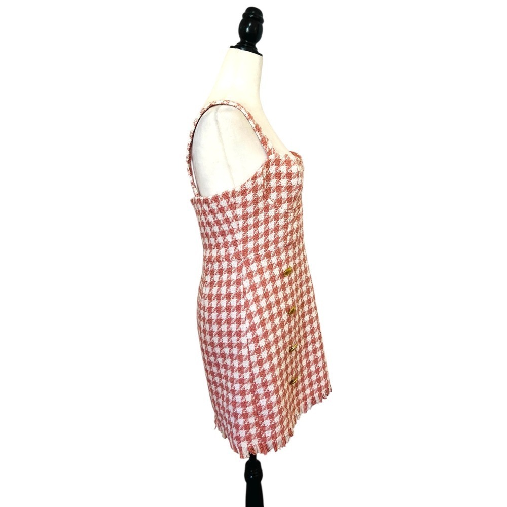 Forever 21 Houndstooth Mini Dress Button Front Sleeveless Pink White M - Picture 6 of 9